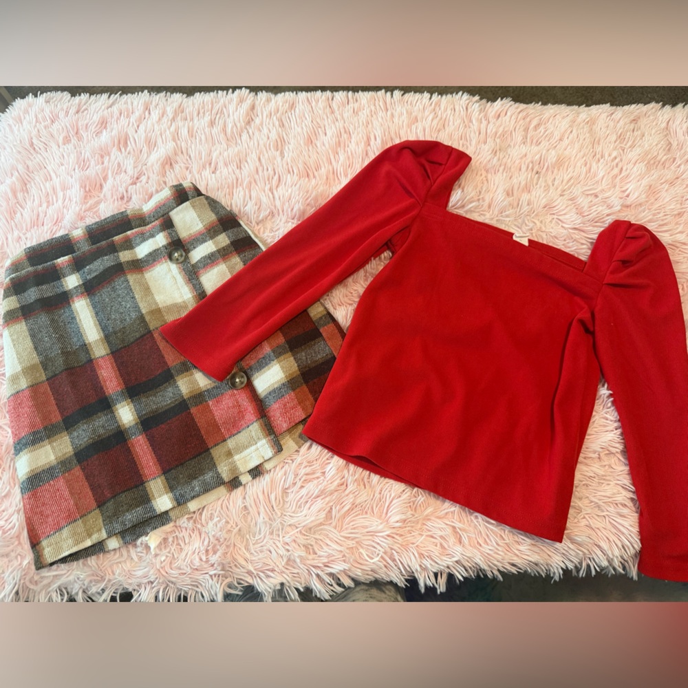 Girls Red & Plaid 2-Piece Outfit